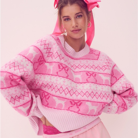 PINK Victoria's Secret Sweaters - PINK Victoria's Secret Pink LoveShackFancy Coll Fair Isle Crewneck Sweater
